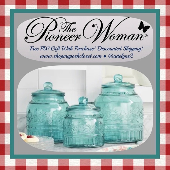 🌺 New Pioneer Woman Cassie Teal Blue Canisters - Picture 5 of 13